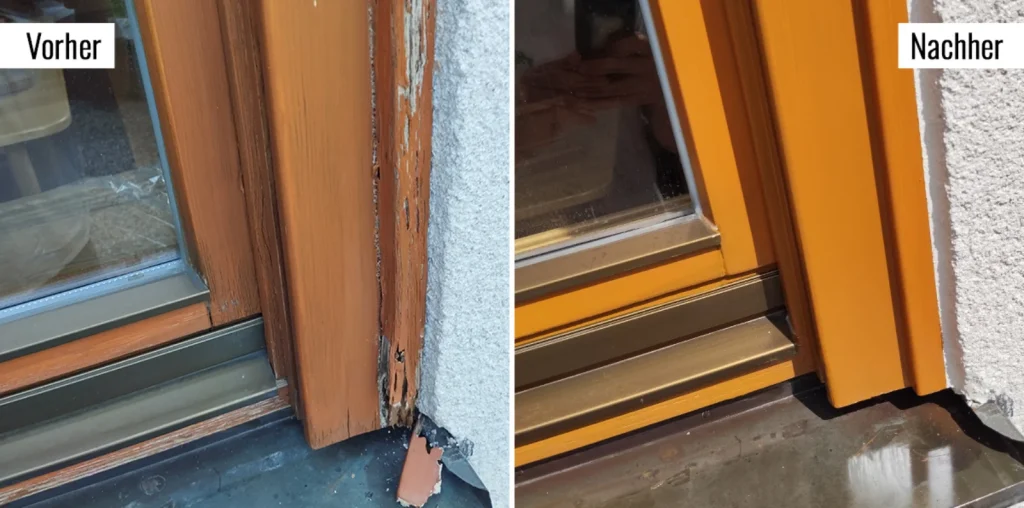 Vorher nachher Bild eines Fensters mit Hagelschaden