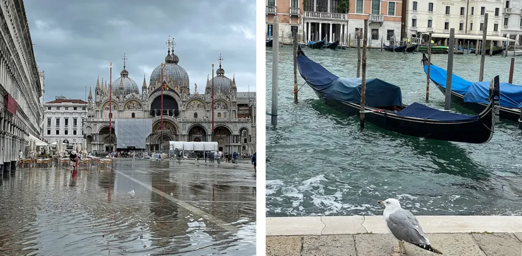 Collage aus zwei Bildern von Venedig