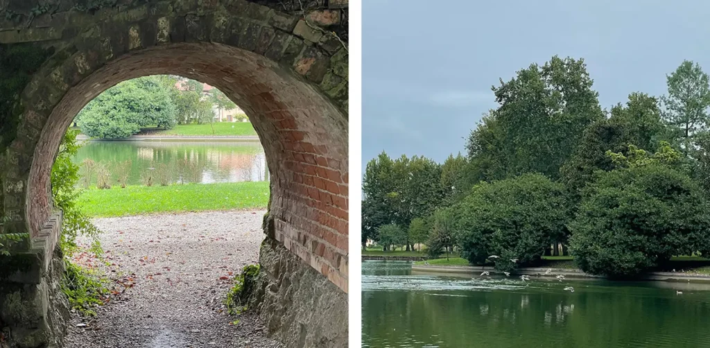 Collage aus zwei Bildern von einem See